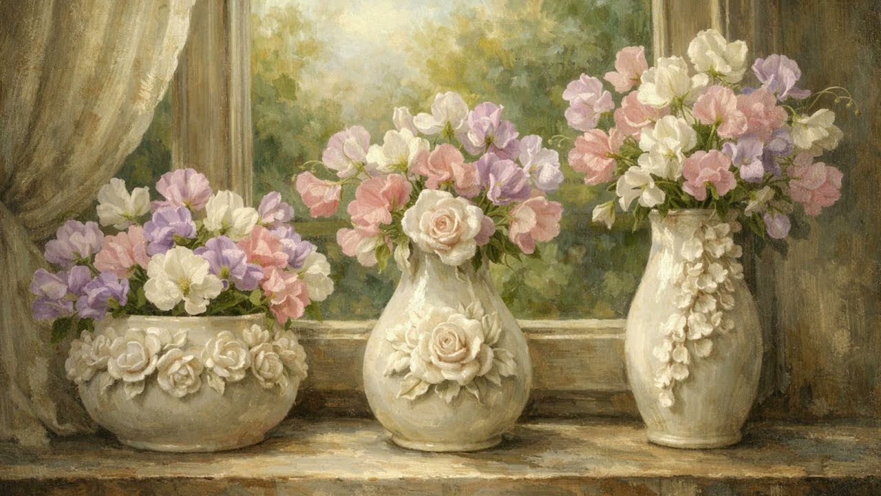 PASTEL FLOWERS ART - SOFT - CALM - CLASSIC|DECO OIL PAINTING No Music - Background for TV