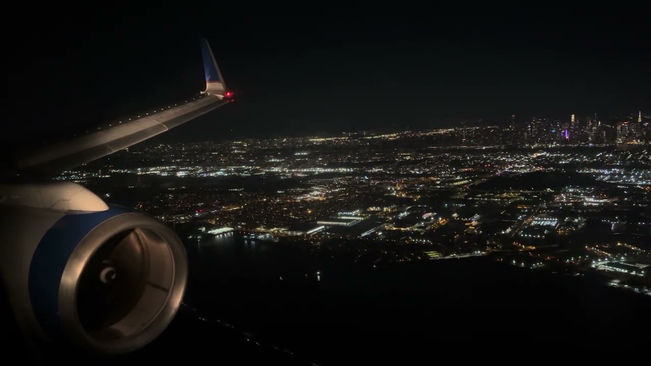 Night Landing in Newark on United Airlines Boeing 757-200 Polaris Business 10-5-2025