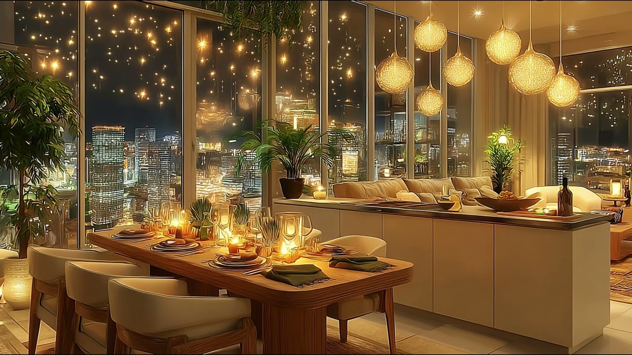 Christmas Jazz in Modern Loft Apartment 🎄 Soft Piano Music & Snowy City Ambience for Sleep