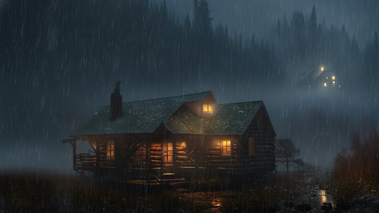 Heavy Rainy Night Cabin Ambience | Gentle Rain Sounds for Deep Sleep