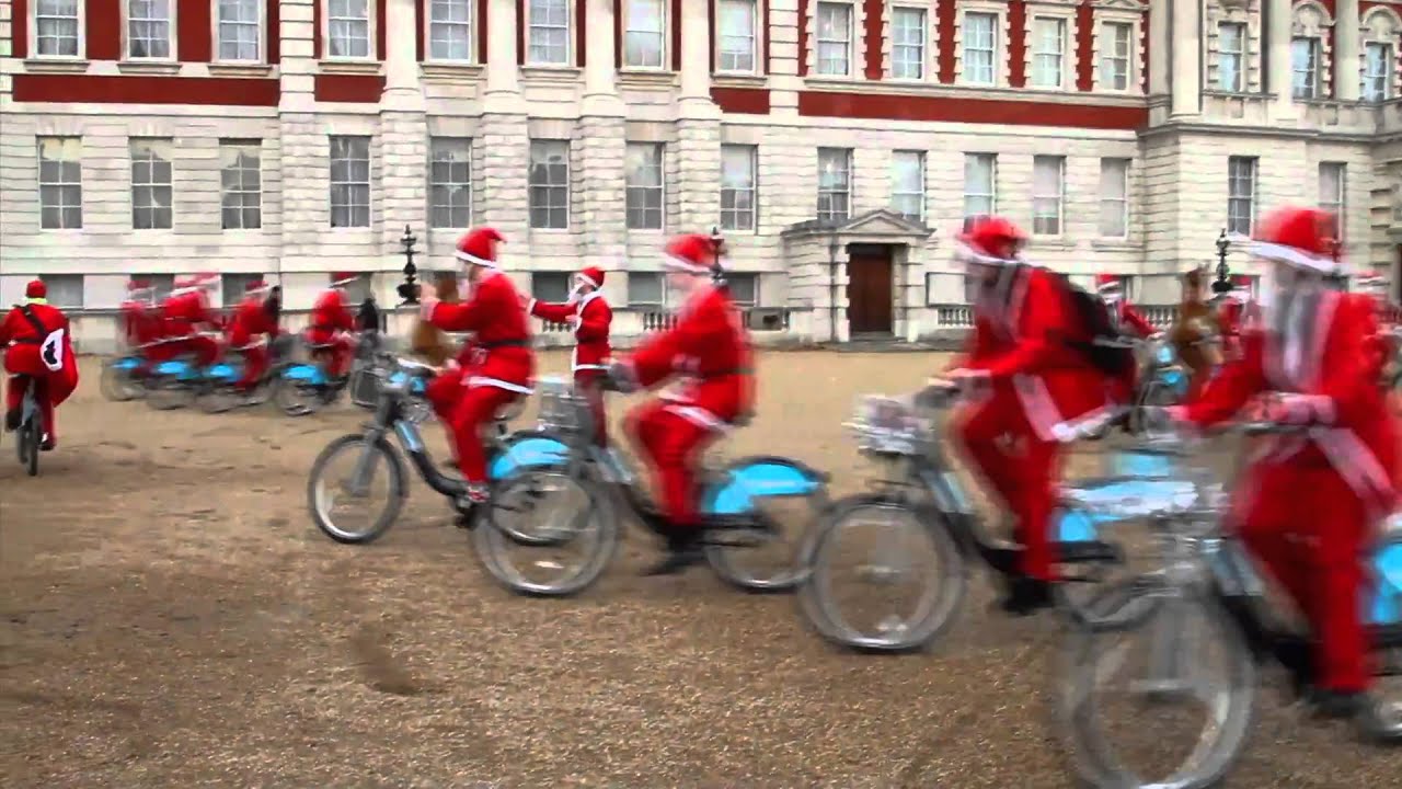 Santa in London on Boris Bikes