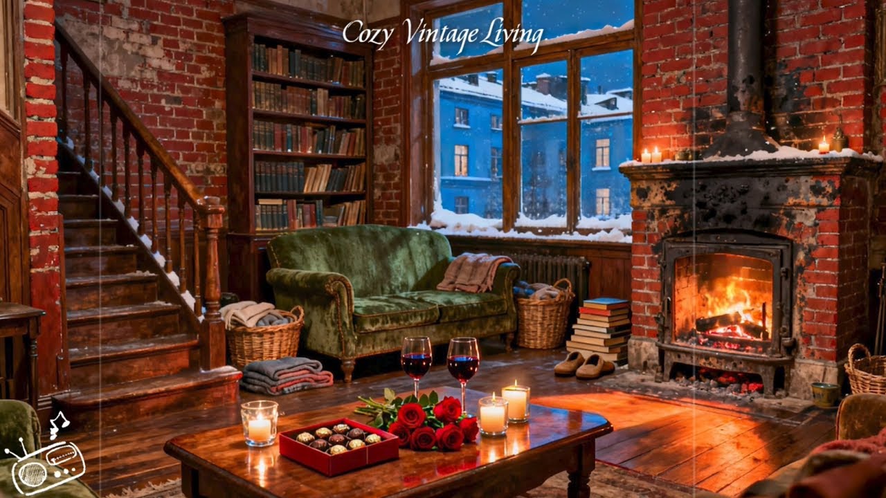 Romantic Valentine’s Night ❤️ Cozy Fireplace, Wine & Timeless Vintage Jazz