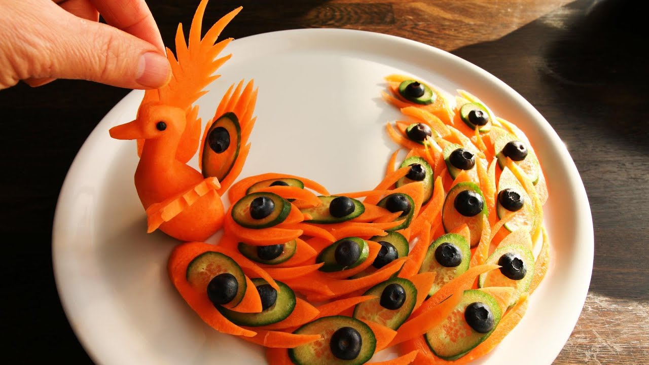 Art In Vegetable & Fruit Carving | Food Decoration | Peacock Carrot Party Garnishing