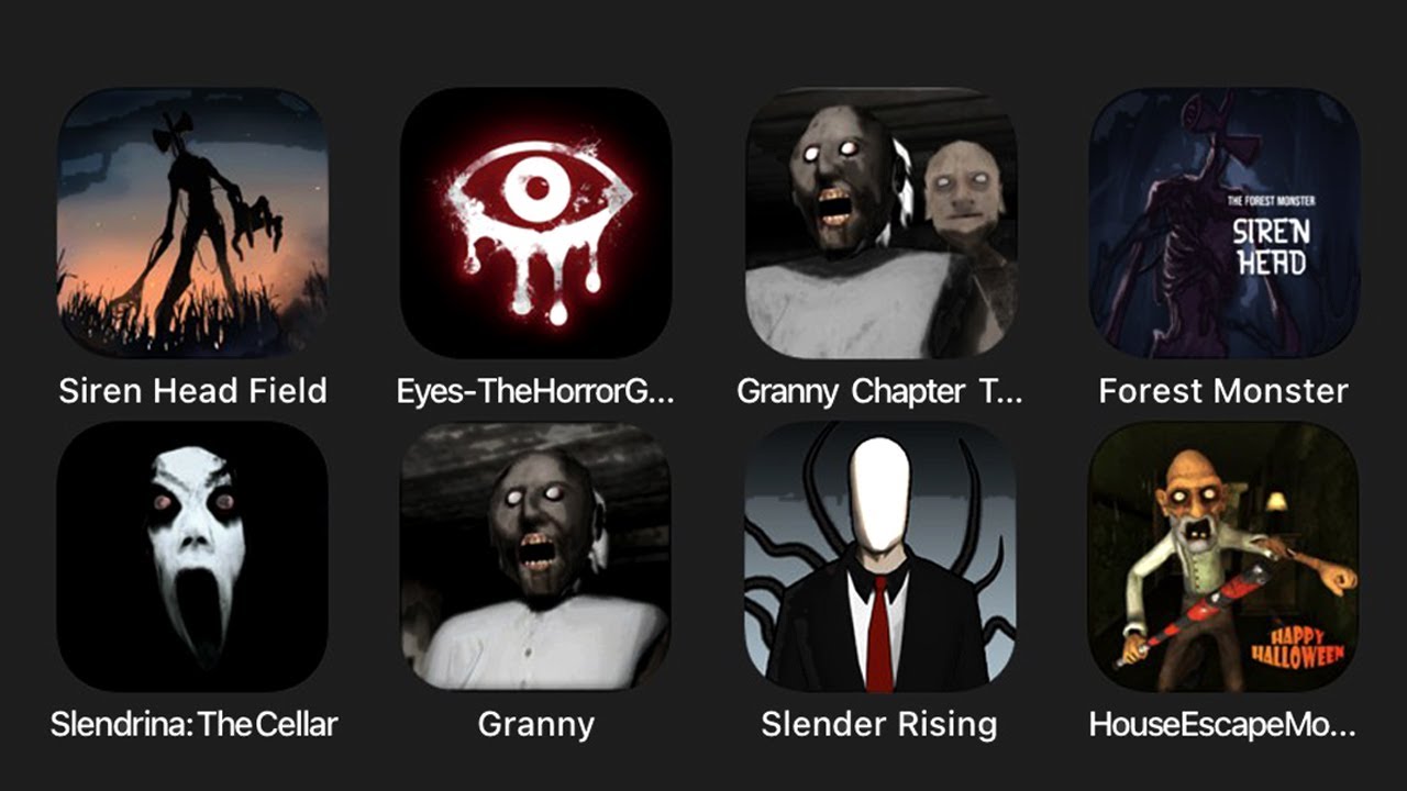 Siren Head Field, Eyes The Horror Game, granny Chapter Two, Forest Monster, Slendrina: The Cellar...