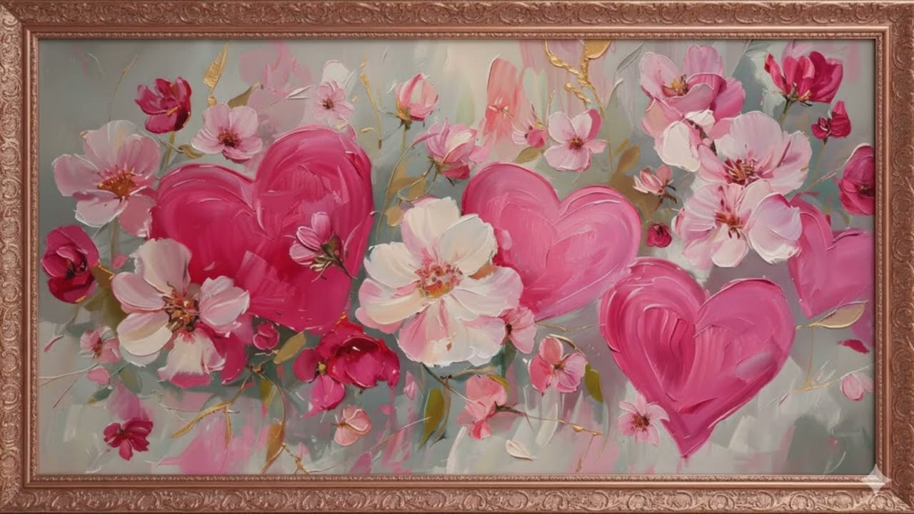 🌸 Romantic Pink Hearts & Flowers Frame TV Art | 4K Animated Aesthetic TV Background | Love Decor 💕