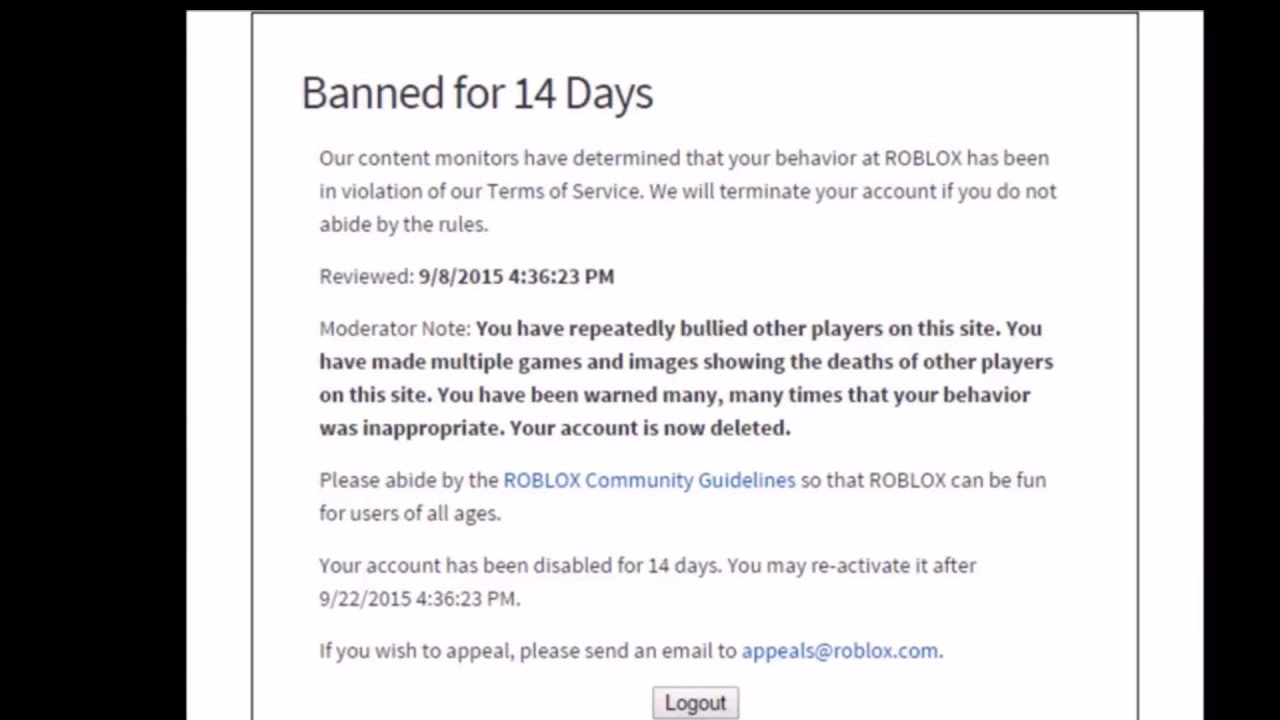 Kid Breaks Pc The 14 Days Roblox Ban!