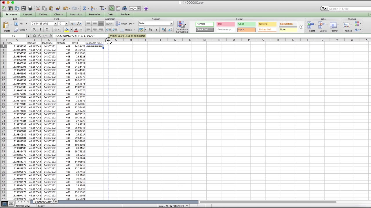 180415 uRADMonitor Particulate Matter PM10 Chart with Excel