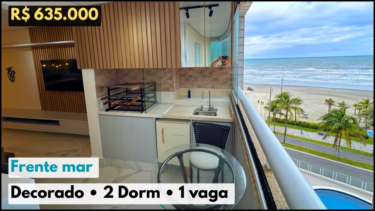 #760 Invista em Apartamento decorado frente mar : 2 dormitórios em Praia Grande-SP