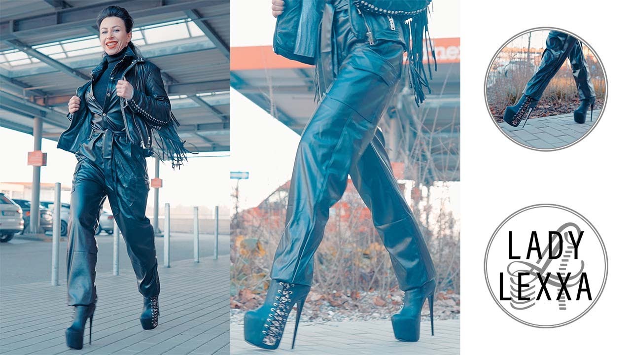 WALKING IN HIGH TAJNA-CLUB-SHOES HEELS AND FASHION NOVA LEATHER SUIT. HOW TO STYLE LEATHER.