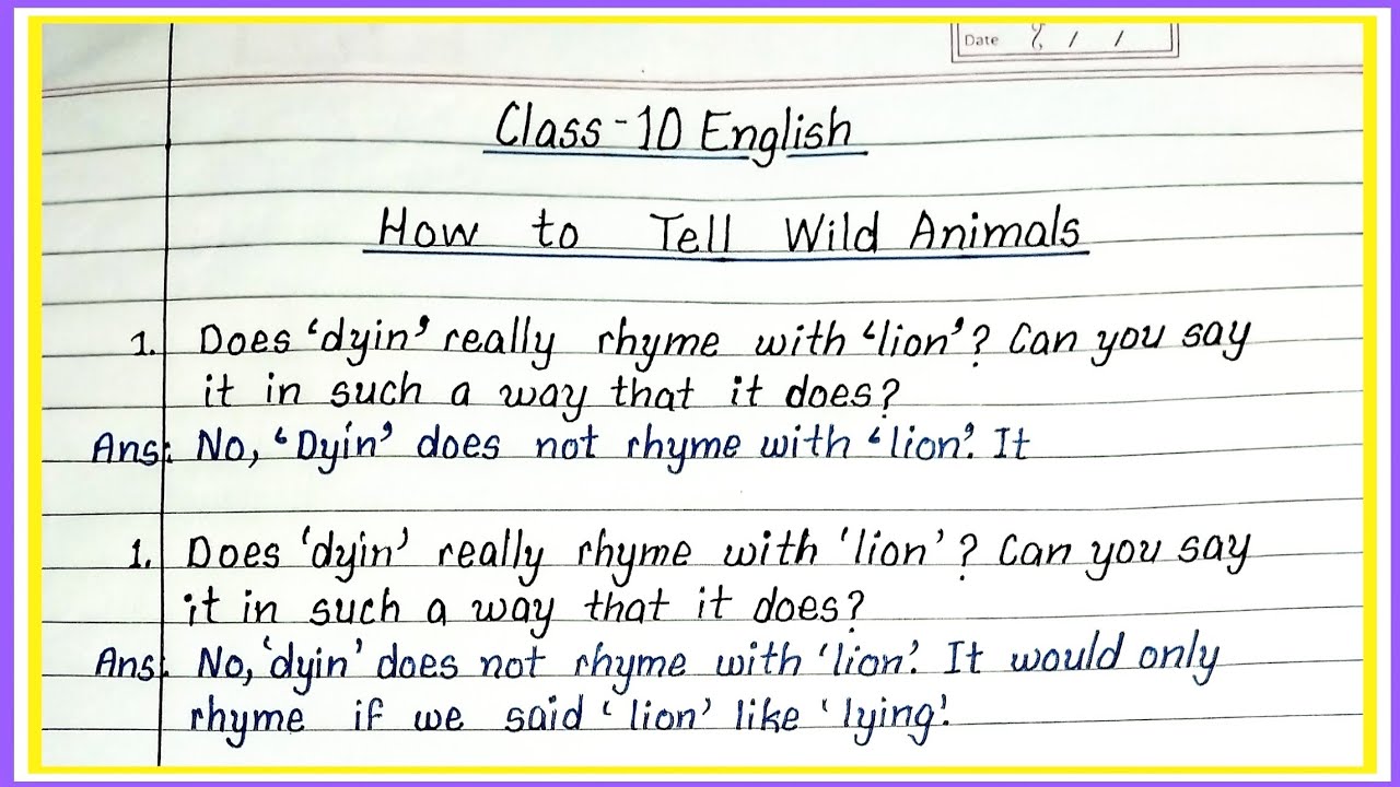 how to tell wild animals class 10 questions and answers | class 10 english poem 4 question answer