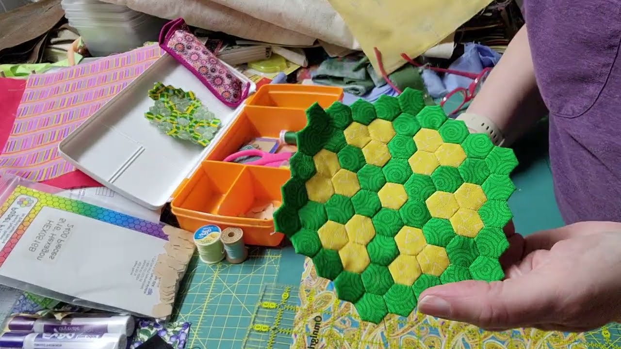 Cutting fabric for tiny English paper pieced hexagons