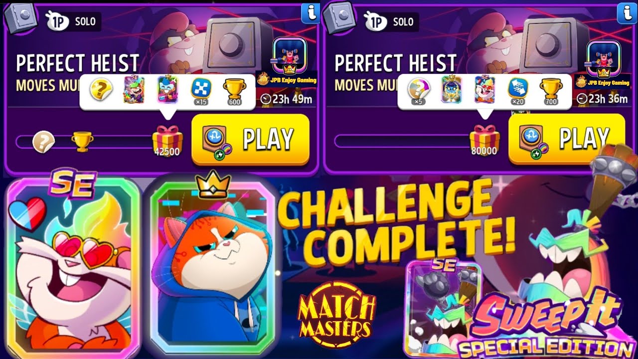 2 Solo/Moves Multiplier+Rainbow Solo Challenge Perfect Heist /42500 and 80000 Score/Match Masters