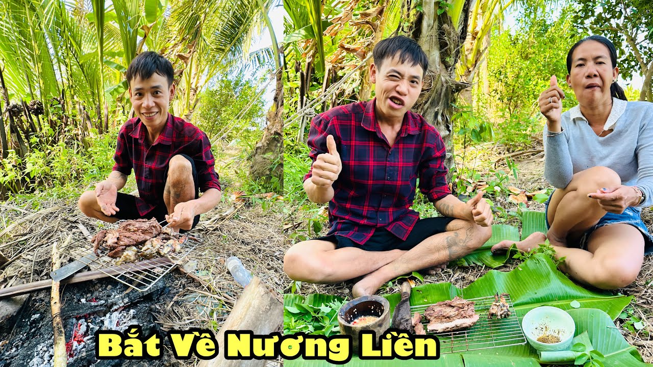 Tới công chuyện chung quy đi bắt cá mà thành tiệc nướng: ếch với thịt bò thơm nức giữa đồng 