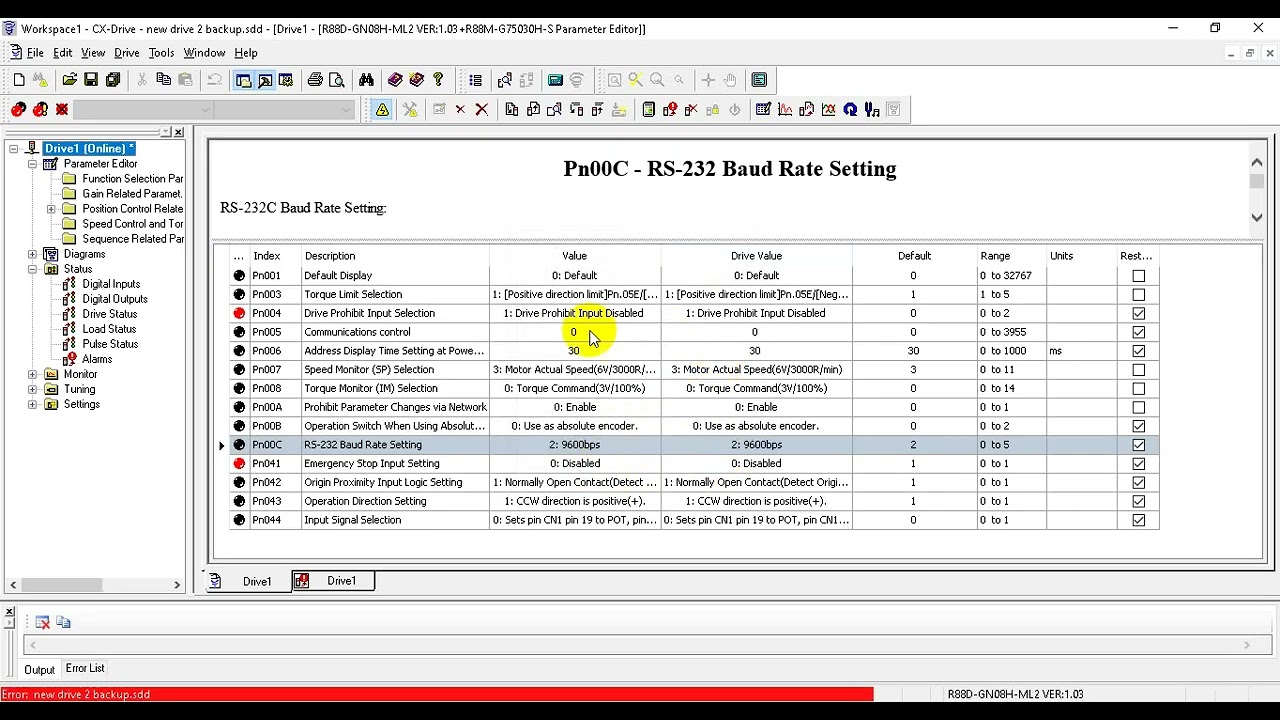 Omron Servo R88D Drive Download project using CX-One Drive software