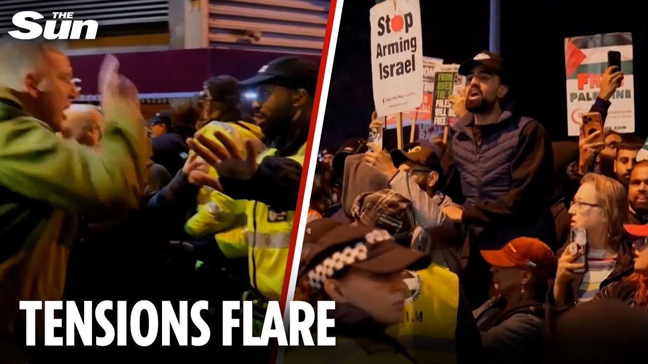 Riot cops forced to separate Villa fans & Palestine protesters as 6 arrested