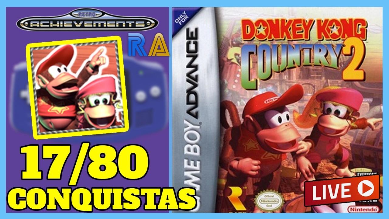 PLATINANDO: Donkey Kong Country 2 (GBA) 🏆[17/80] RetroAchievements AO VIVO