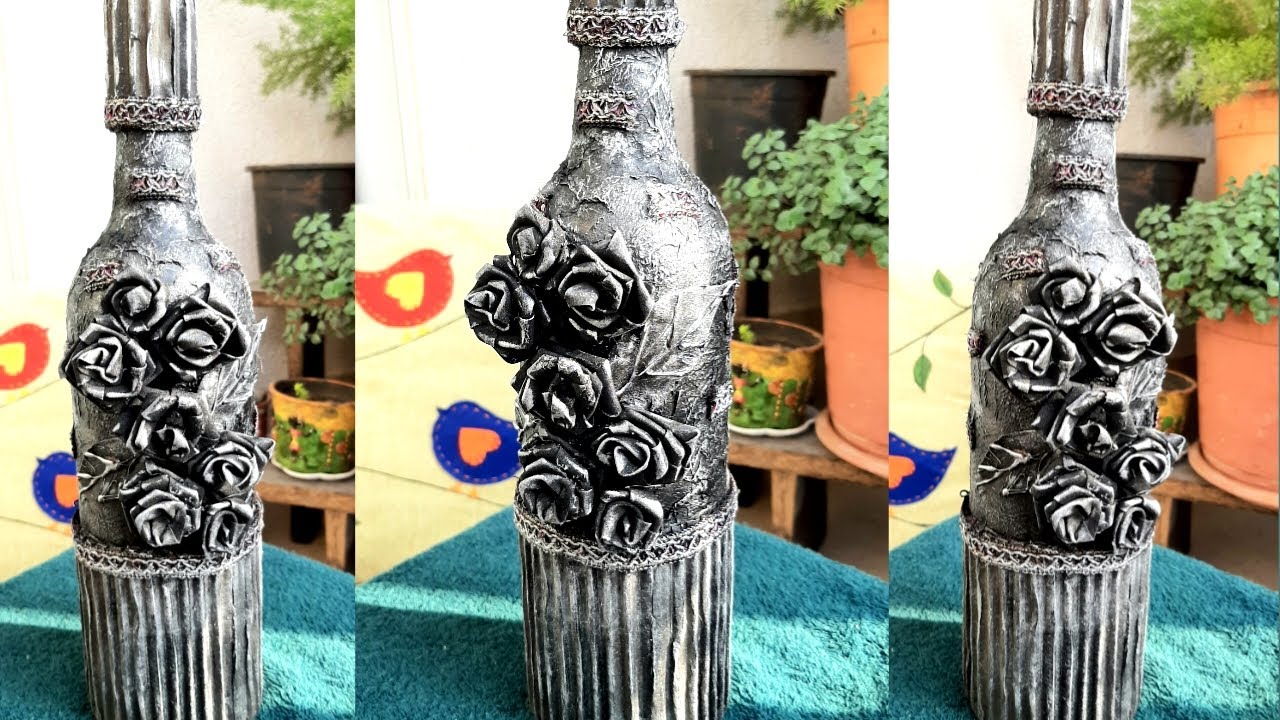 Wine Bottle Art / Antique Bottle / Altered Bottle / Bottle decoration idea