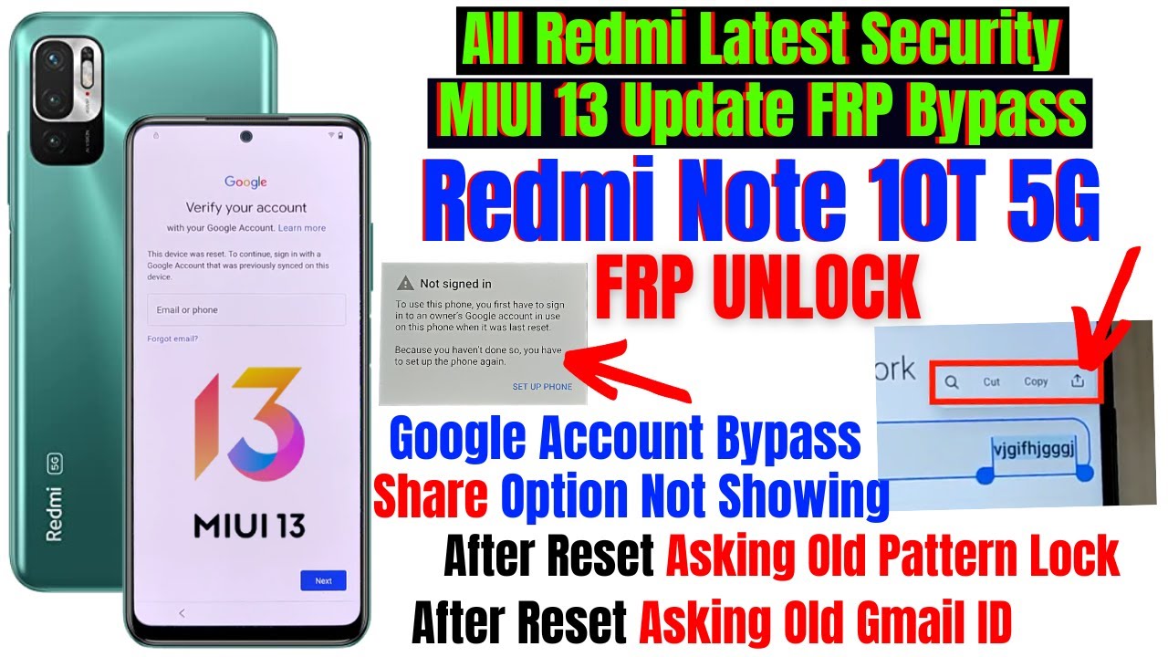 Redmi Note 10T 5g Frp Bypass New Security MIUI 13 Update || Share Option Not Showing Solution