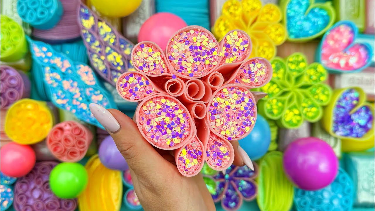 Relaxing ASMR Soap Art: Crushing Colorful Soap, Cutting cubes,Creating with Glitter Starch and Foam!
