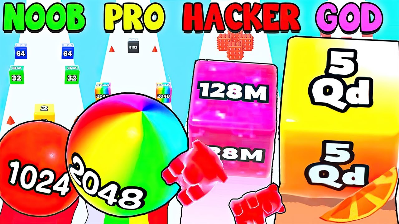 Dual Gameplay: BALL RUN 2048 vs JELLY RUN 2048 🎱🎲 NOOB vs PRO vs HACKER vs GOD