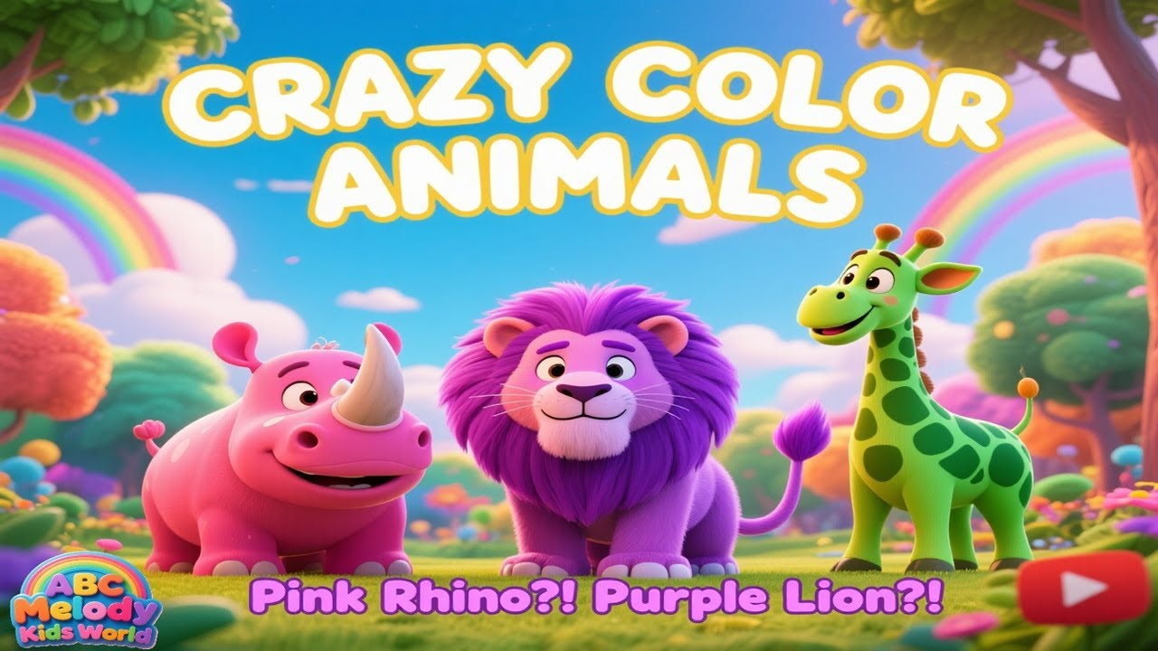 Crazy Color Animals Song 🌈Pink Rhino,Rainbow Cat,Purple Lion & Blue Elephant - Learn Colors for Kids