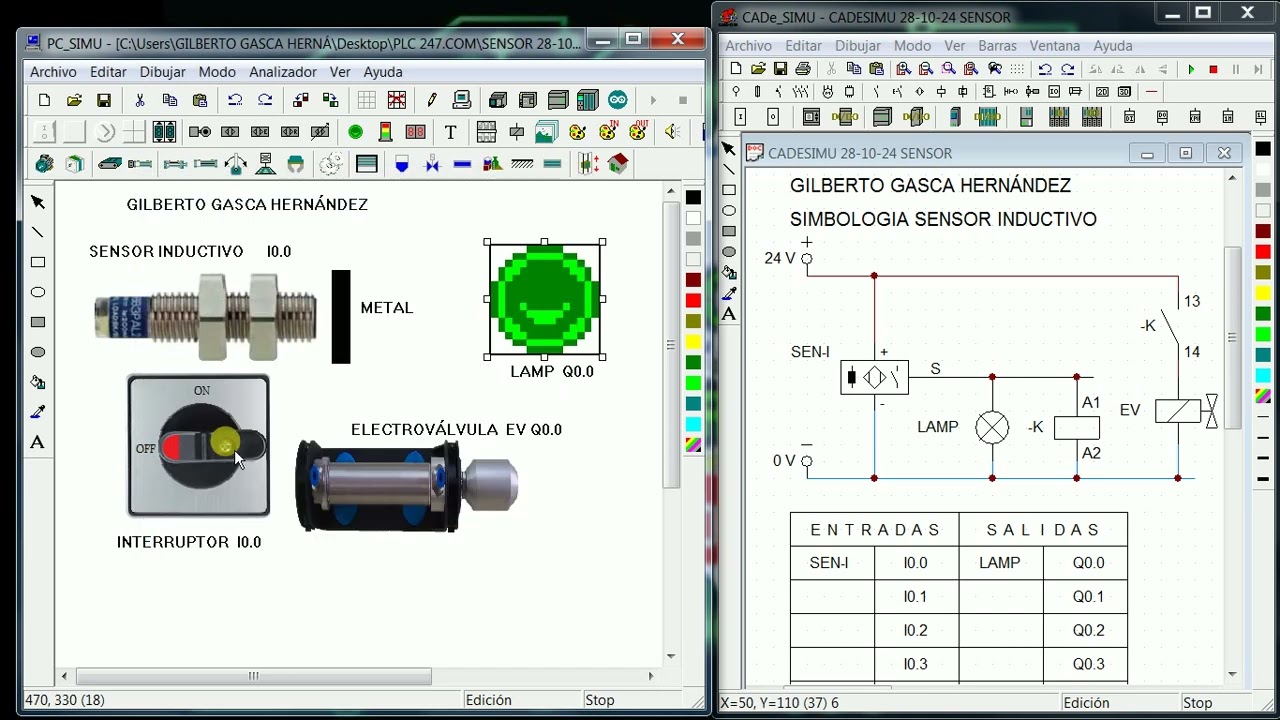 Conexión de sensor inductivo con simulador PC SIMU Y CADE SIMU.