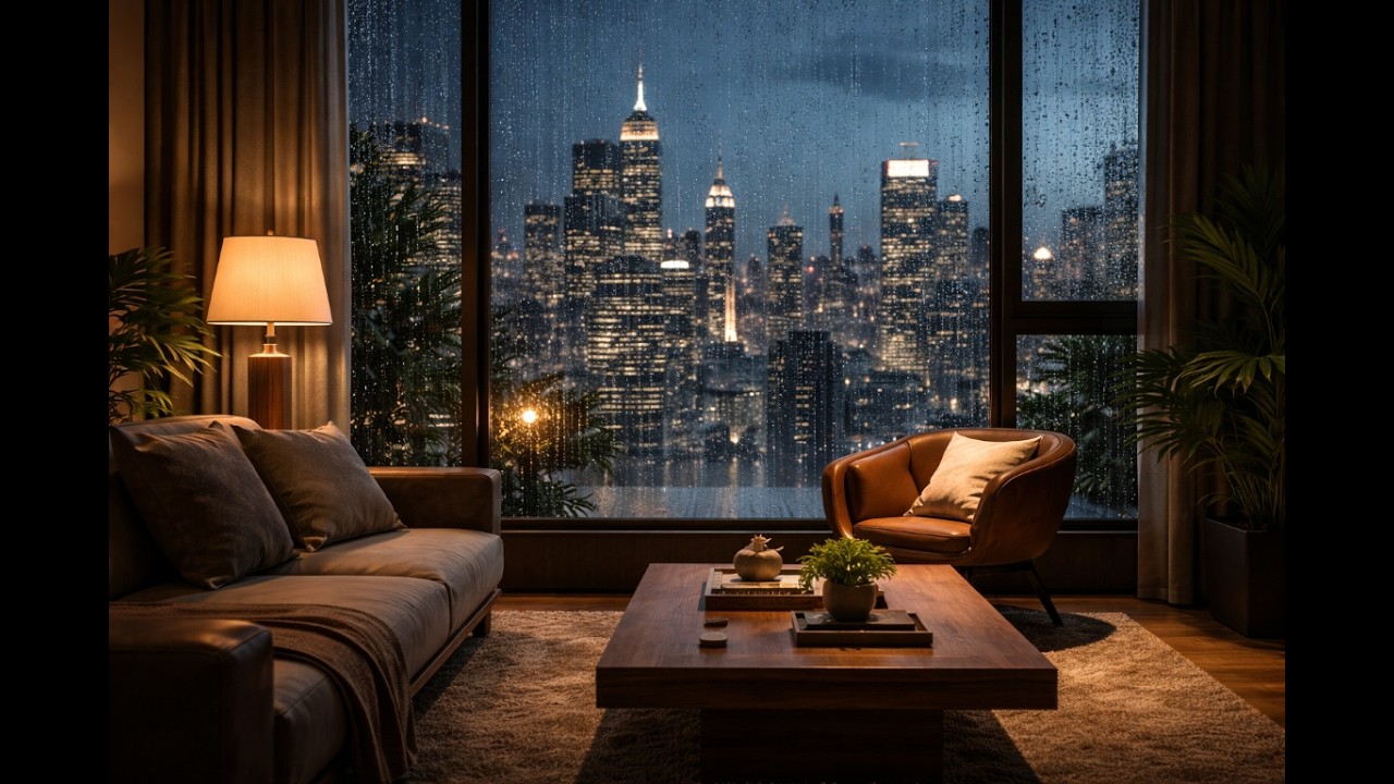 Cozy Rain Sounds Outside, Quiet Piano Inside | Urban Apartment Ambience