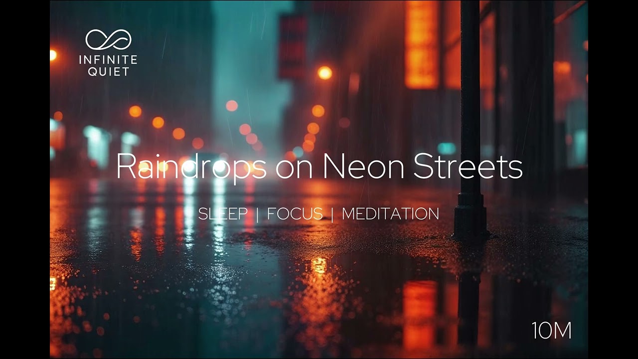 City Rain Ambience – Raindrops on Neon Streets (10 Minutes) | Sleep, Meditation & Relaxation
