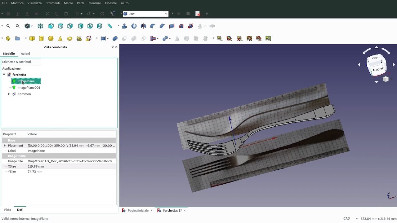 forchetta con freecad from 2d to 3d