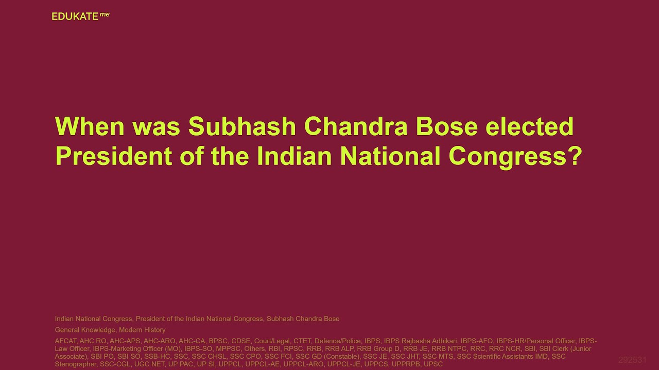 When was Subhash Chandra Bose elected President of the Indian National Congress?