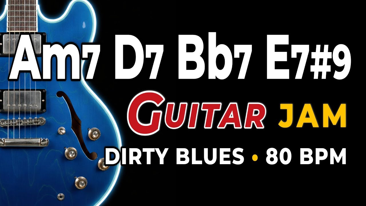 Am7 D7 Bb7 E7♯9 Backing Track | 80 BPM | A Minor Jam Track | Blues Rock Guitar Practice