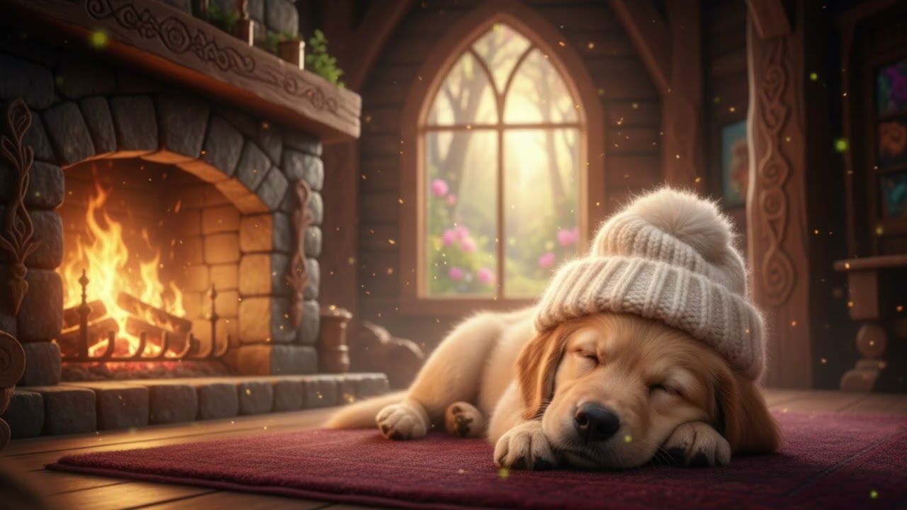The Coziest Sleepy Dog by the Fireplace 🐶🔥 | Relaxing Healing Music