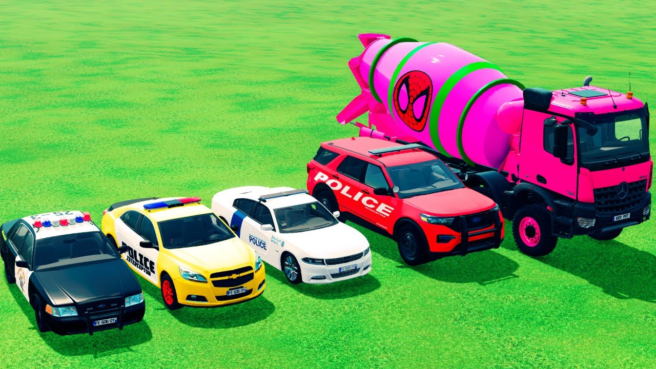 Garage with Colors - ALL MIXER TRUCK WITH DOUBLE FLATBED TRAILER TRUCK, DAF, VOLVO, FREIGHTLINER