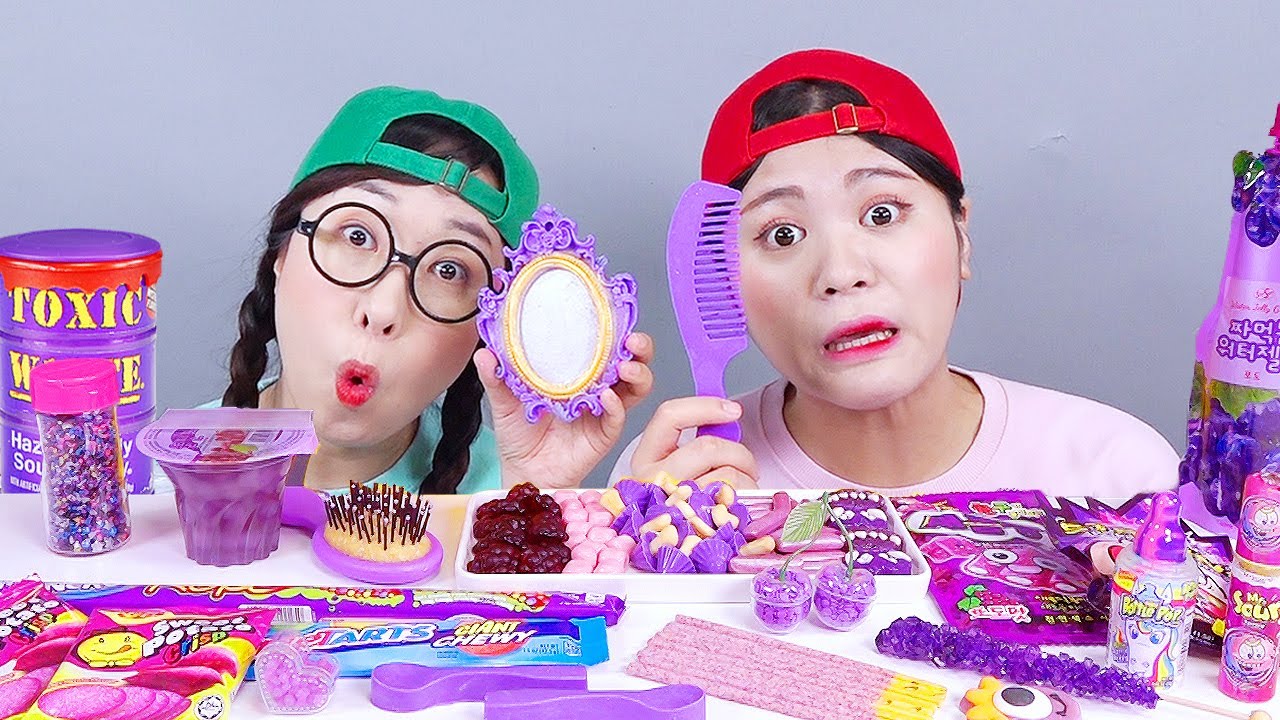 M&oacute;n tr&aacute;ng miệng kẹo s&ocirc; c&ocirc; la thạch t&iacute;m Mukbang DONA