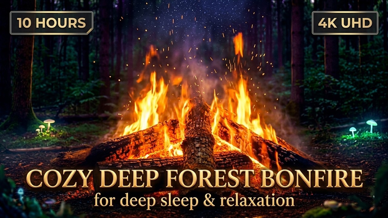 Cozy Forest Campfire at Night 🔥 10 Hours of Crackling Fire Sounds