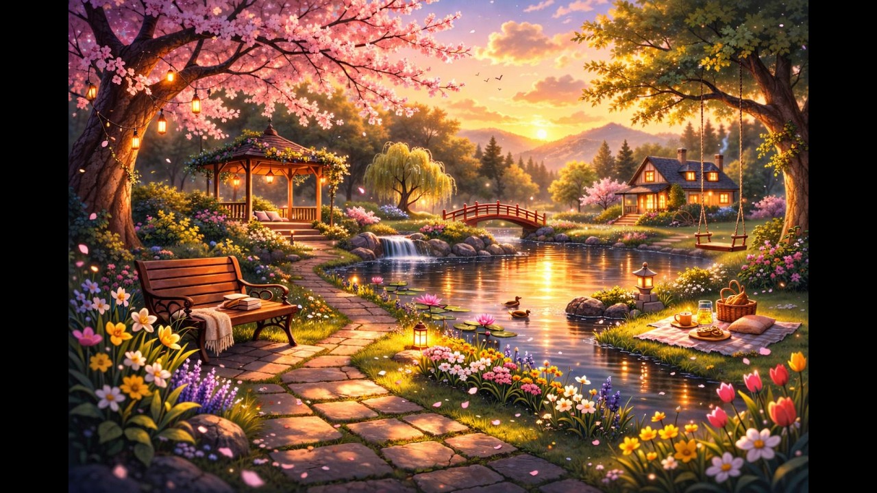 🀦 Lofi Spring Garden Lake – Relaxing Study Music