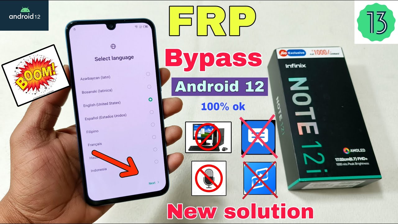 Infinix Note 12i FRP Bypass Android 12 Update | Infinix (X677) Google Account Bypass Without Pc |