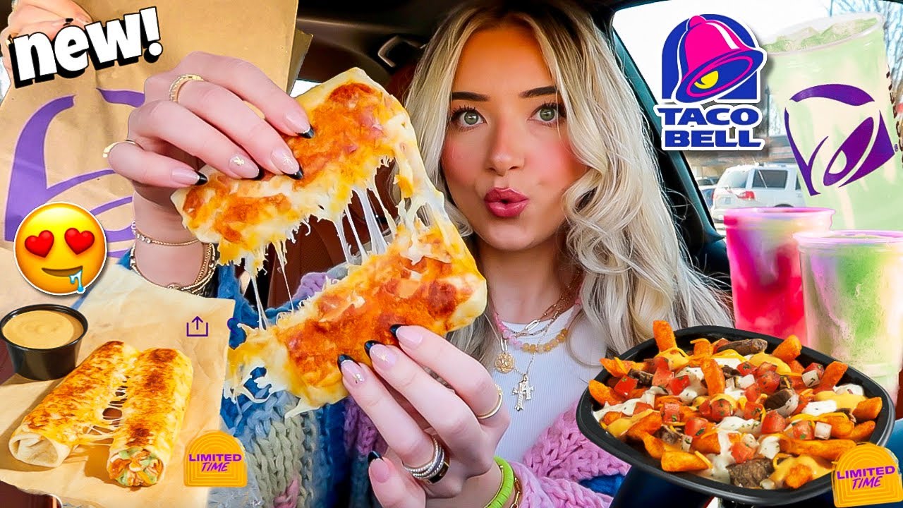 Eating NEW Fast Food Items At TACO BELL! dipping burritos, garlic steak fries & more!