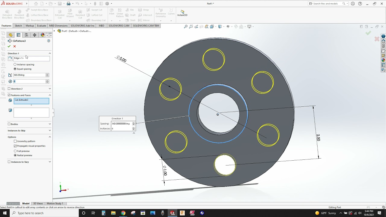 Solidworks circular pattern