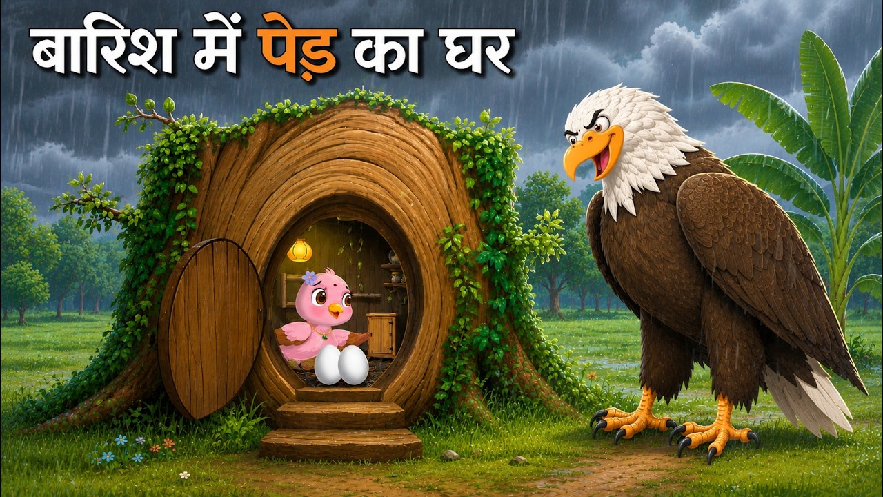 बारिश में चिड़िया का पेड़ का घर | Barsaat Ki Kahani | Shikari Wala Cartoon | Jungle World