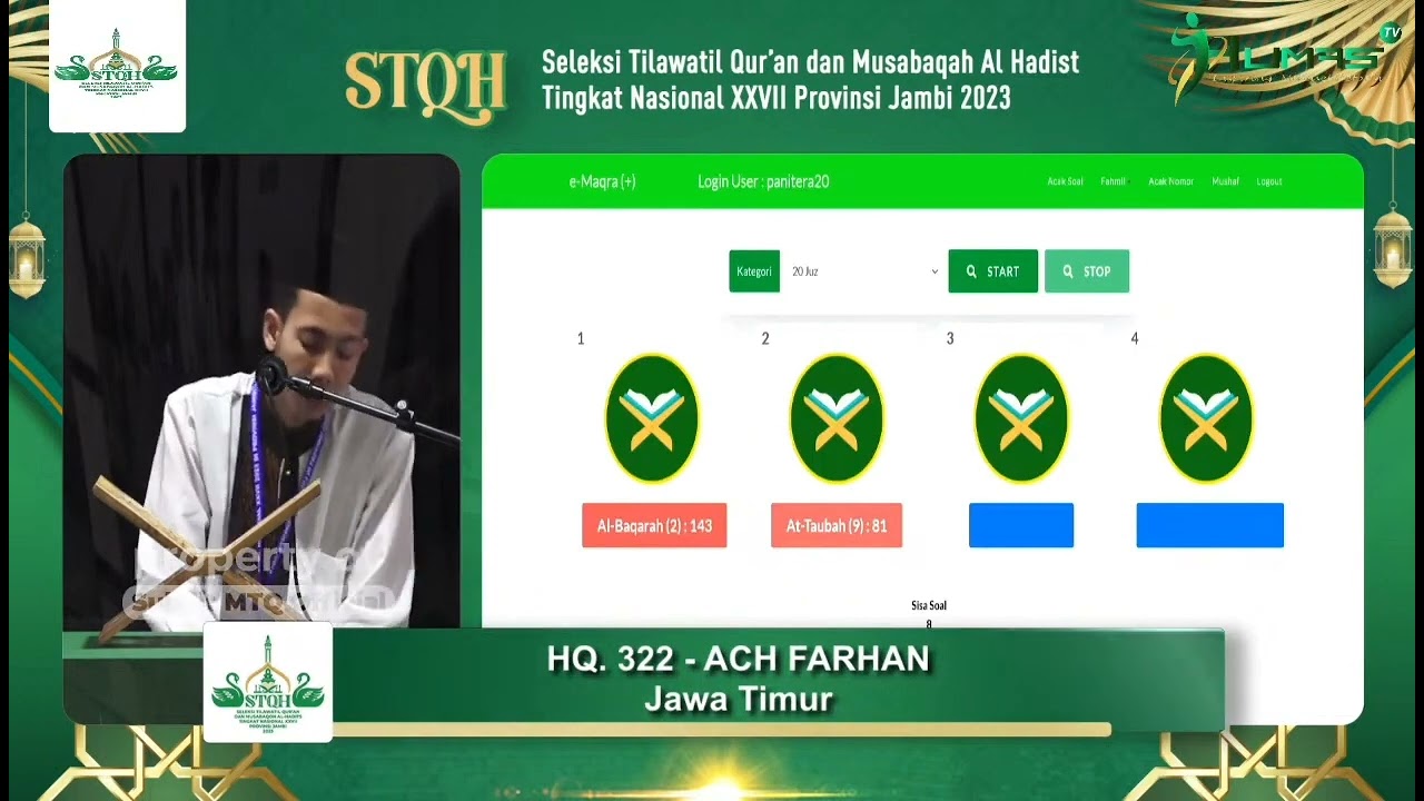 TERBAIK 1 RAIH MEDALI EMAS ACH FARHAN MHQ 20 JUZ STQH NASIONAL 2023 DI PROVINSI JAMBI