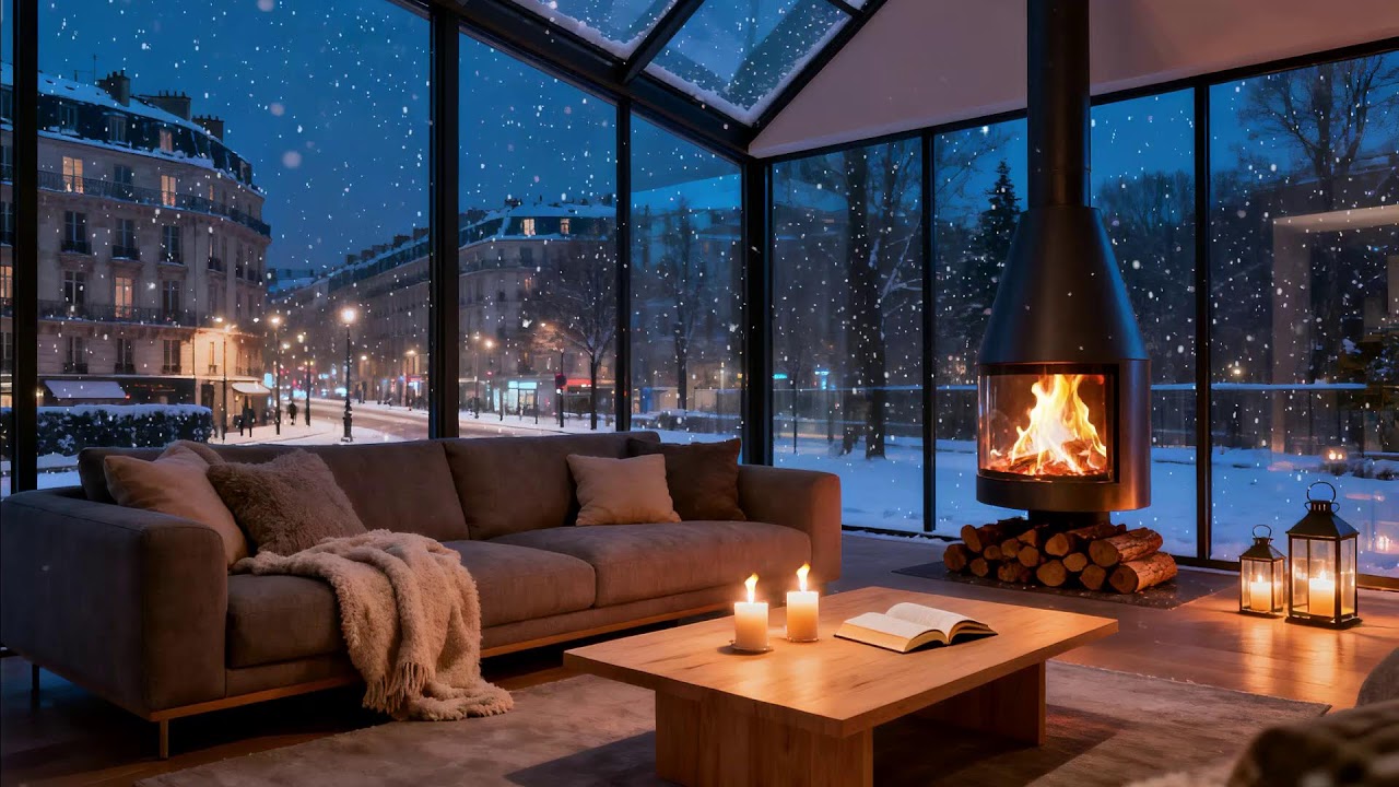 Focused Work in Winter  Cozy Fireplace & Snowfall for Productivity 🔥