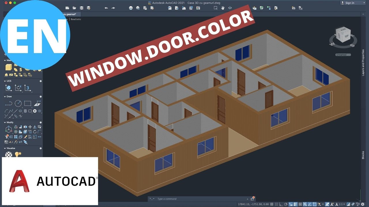 AutoCAD 3D | Windows, Doors for a 3D House | Color materials