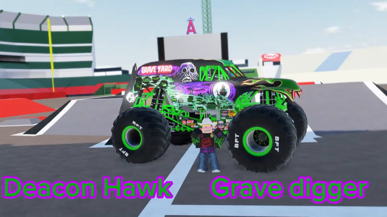 Deacon Hawk grave digger, driver card monster jam mayhem east 
