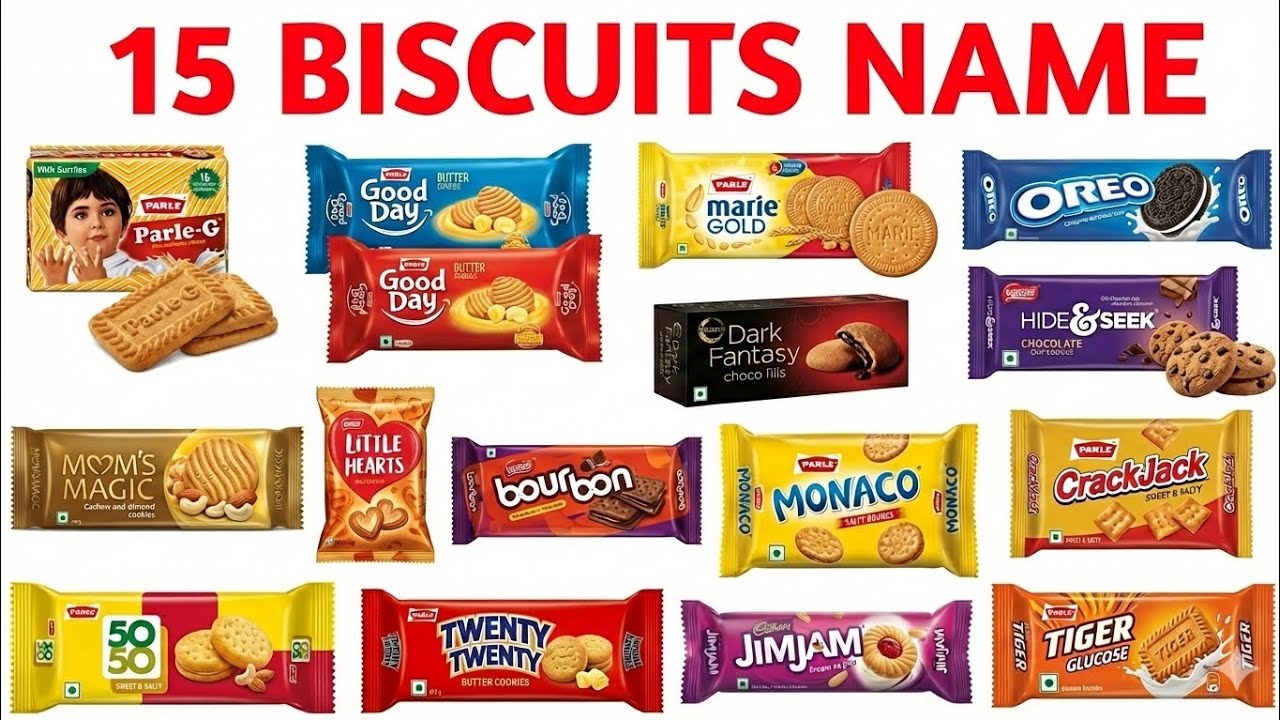 15 बच्चों के लिए 15 Biscuit Names | Learn : Biscuit Names in English and Hindi