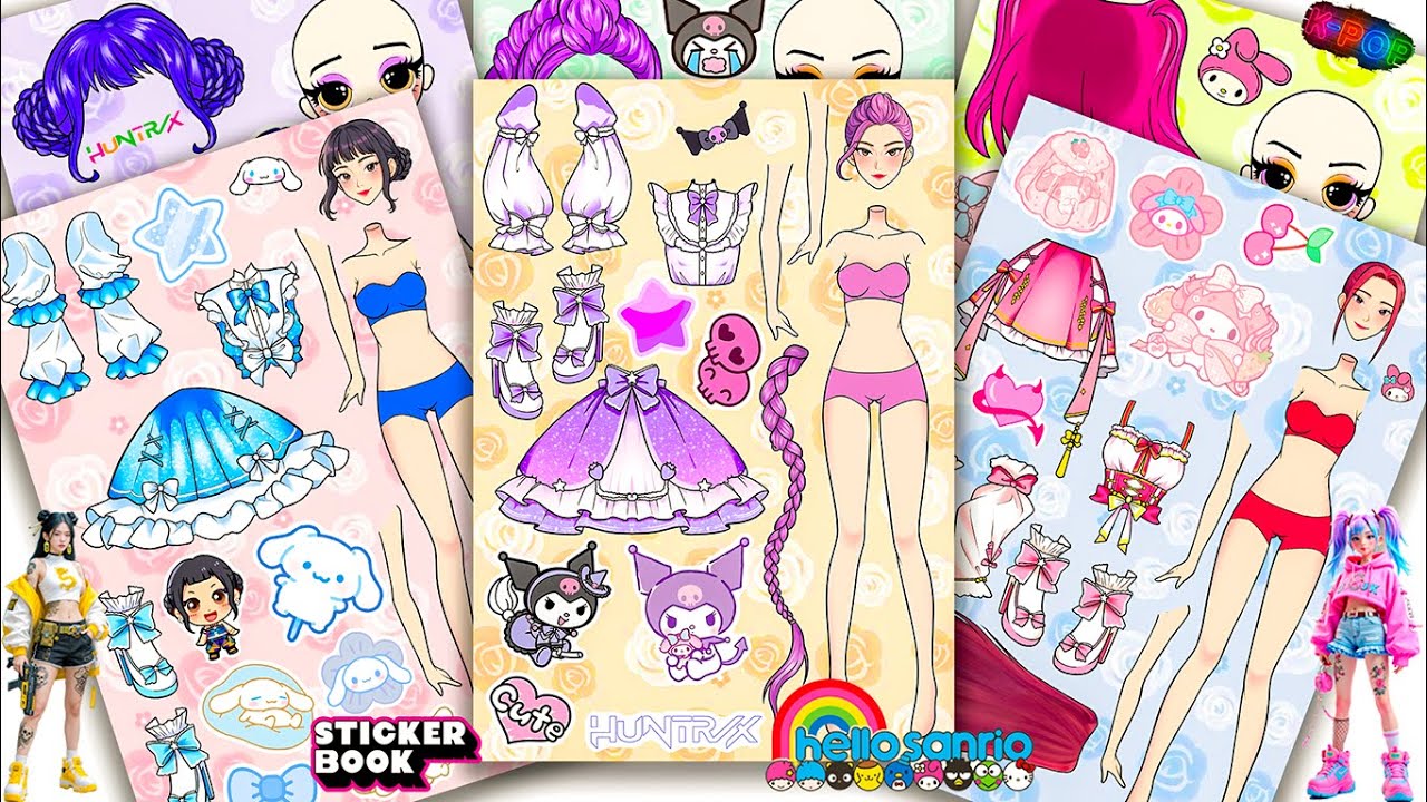Oddly Satisfying ASMR Sticker Book Kpop Transformation! Sanrio Kuromi & My Melody Style | Sanrio DIY