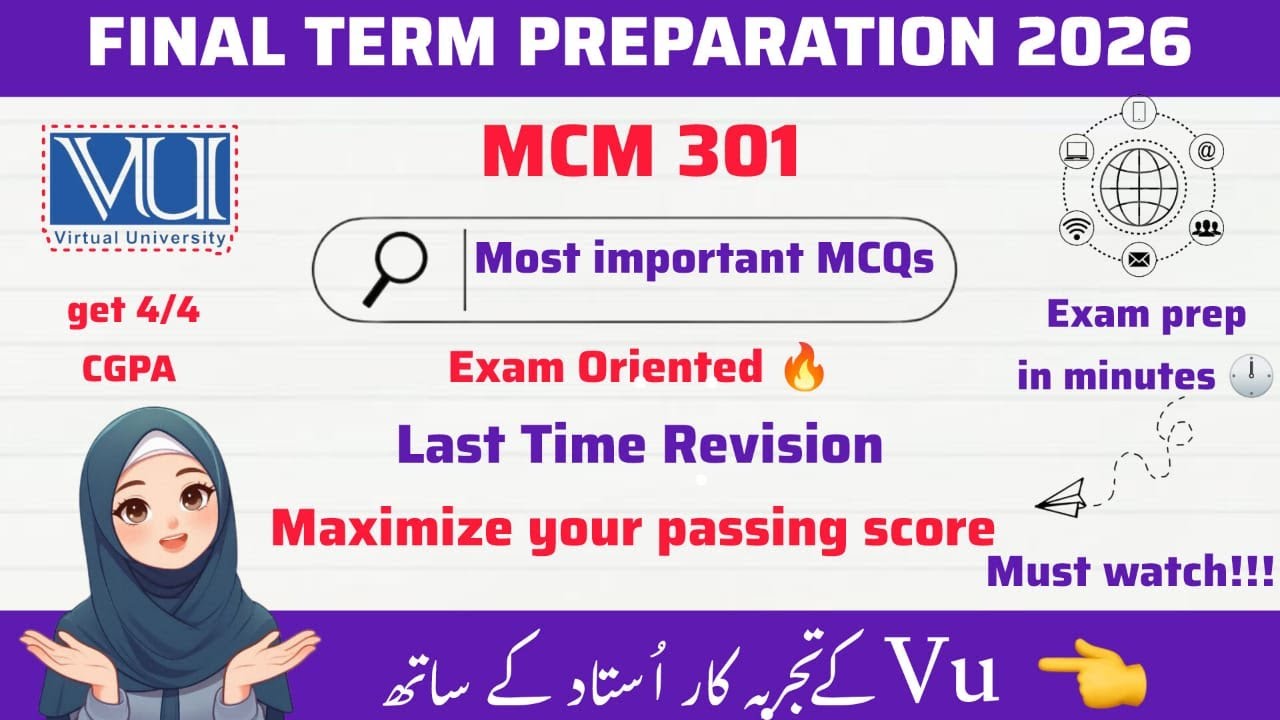 MCM301 Communication Final Term Preparation 2025, 26 Most Important and  Repeated MCQs Past Papers