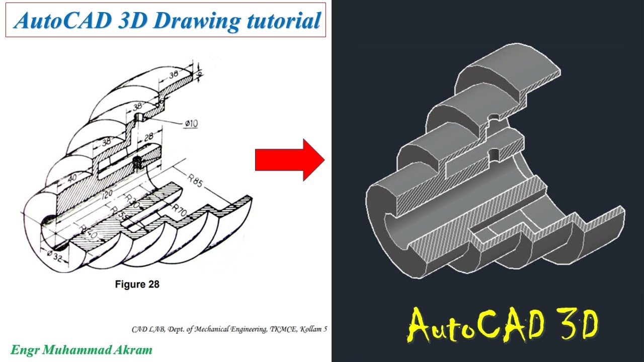 Механический 3D-чертеж Autocad, связанный с сечением трубы | Учебное пособие по Autocad 3D Pipe