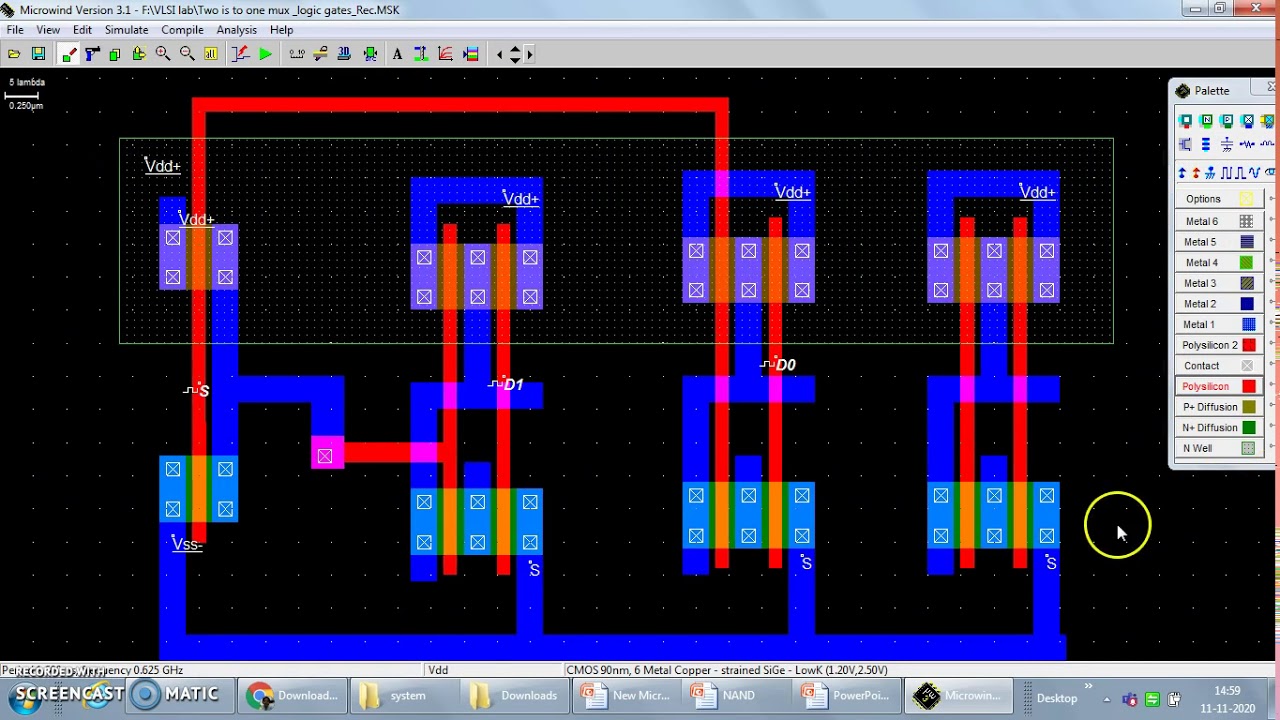 layout design of Two is to one Mux using Logic Gates