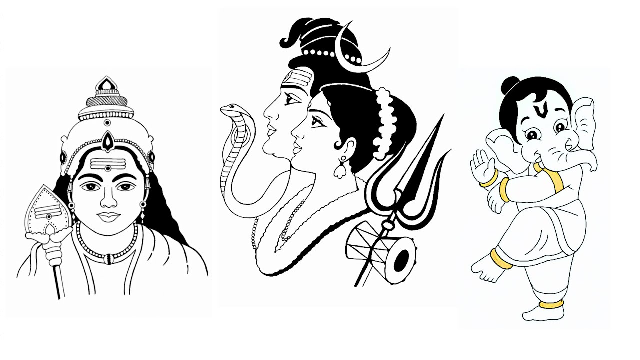 how to draw  Lord Murugan, Lord Shiva, Parvati, and Lord Ganesha Step-by-Step Guide to Drawing